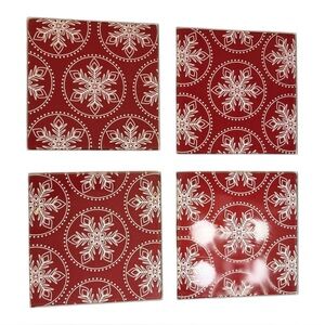 Bon Ton Red Nordic Snowflake Coasters Set of Four Festive Red Snowflake Coasters